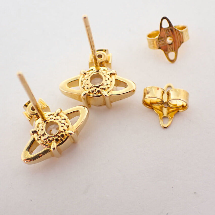 【中古】Vivienne Westwood/ヴィヴィアンウエストウッド オーブ クリスタル ラインストーン ゴールドピアス/j240-10