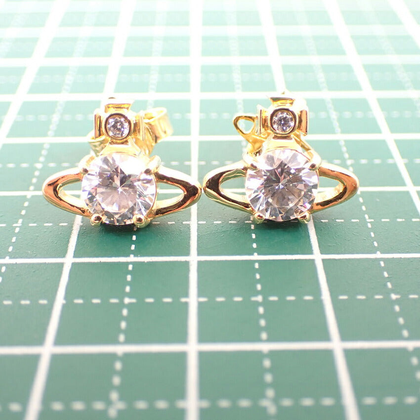 【中古】Vivienne Westwood/ヴィヴィアンウエストウッド オーブ クリスタル ラインストーン ゴールドピアス/j240-10