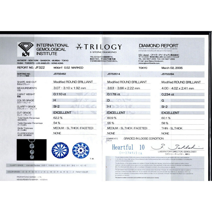 【中古】PT850/900/ダイヤモンド/0.52ct/トリロジー/ペンダント/ネックレス/j261-11