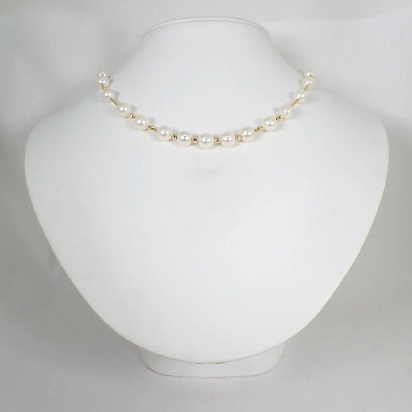 【中古】K18YG/アコヤ真珠/7.0～7.5mm/ステーション/ネックレス/j261-6