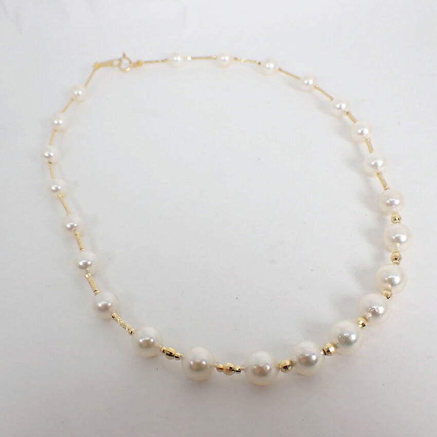 【中古】K18YG/アコヤ真珠/7.0～7.5mm/ステーション/ネックレス/j261-6