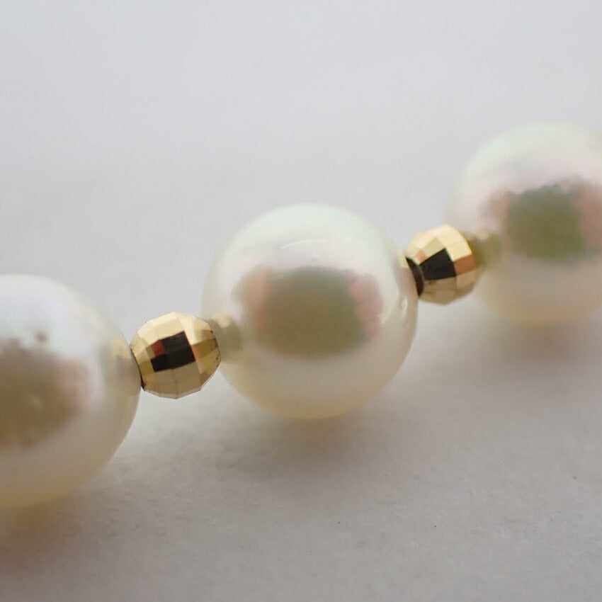 【中古】K18YG/アコヤ真珠/7.0～7.5mm/ステーション/ネックレス/j261-6