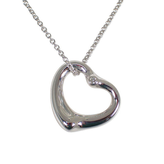 【中古】TIFFANY/ティファニー 925 ダイヤ/1pc オープンハート ペンダント/ネックレス/j268-9