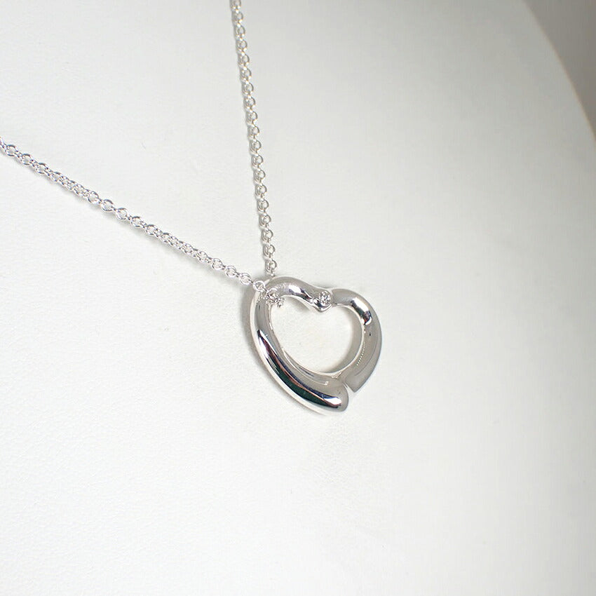 【中古】TIFFANY/ティファニー 925 ダイヤ/1pc オープンハート ペンダント/ネックレス/j268-9