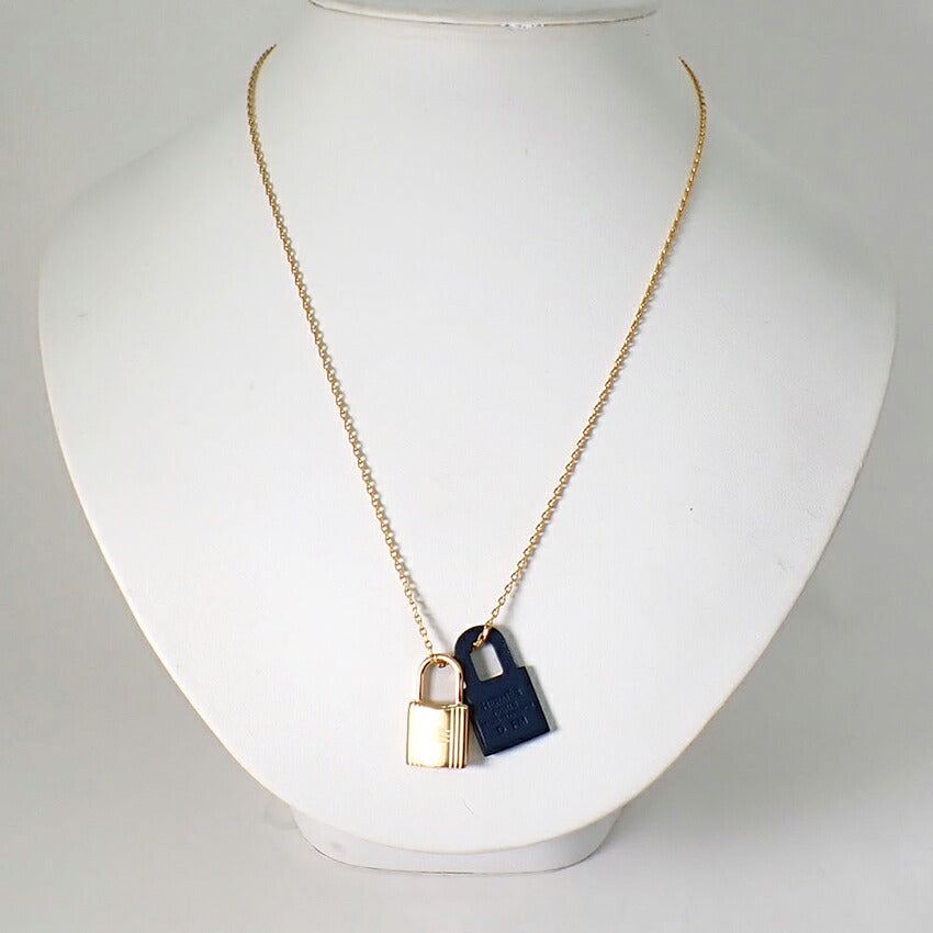 【中古】HERMES/エルメス オーケリー D刻印 ゴールド×ネイビー ネックレス/j269-9