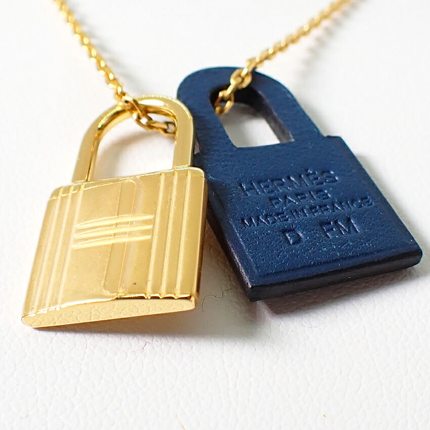 【中古】HERMES/エルメス オーケリー D刻印 ゴールド×ネイビー ネックレス/j269-9
