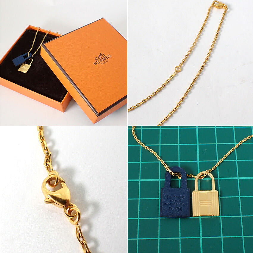 【中古】HERMES/エルメス オーケリー D刻印 ゴールド×ネイビー ネックレス/j269-9