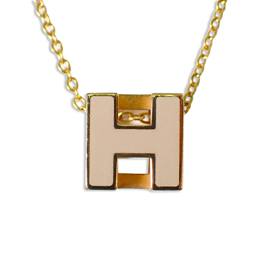 【中古】HERMES/エルメス Hキューブ ゴールド×グレージュ  ネックレス/j271-5