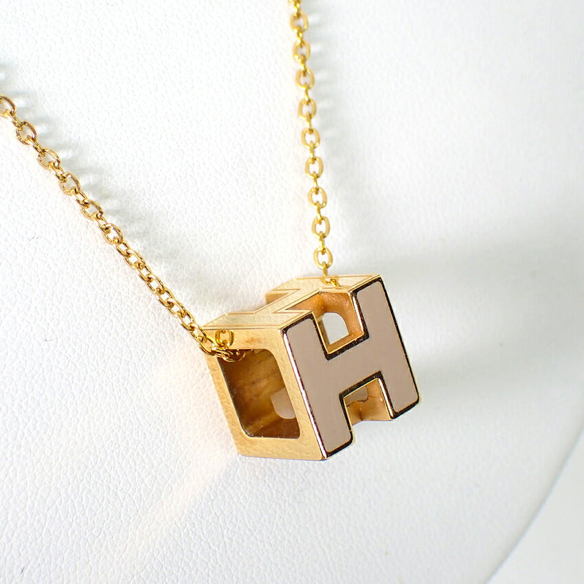 【中古】HERMES/エルメス Hキューブ ゴールド×グレージュ  ネックレス/j271-5