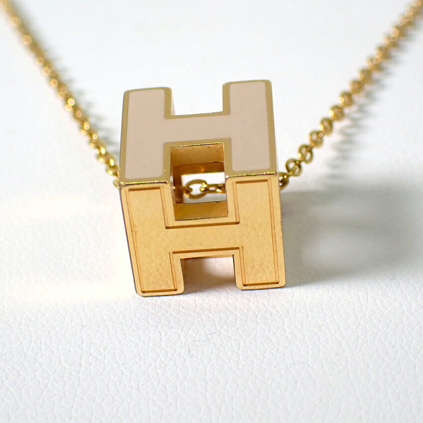 【中古】HERMES/エルメス Hキューブ ゴールド×グレージュ  ネックレス/j271-5