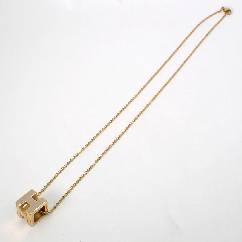 【中古】HERMES/エルメス Hキューブ ゴールド×グレージュ  ネックレス/j271-5