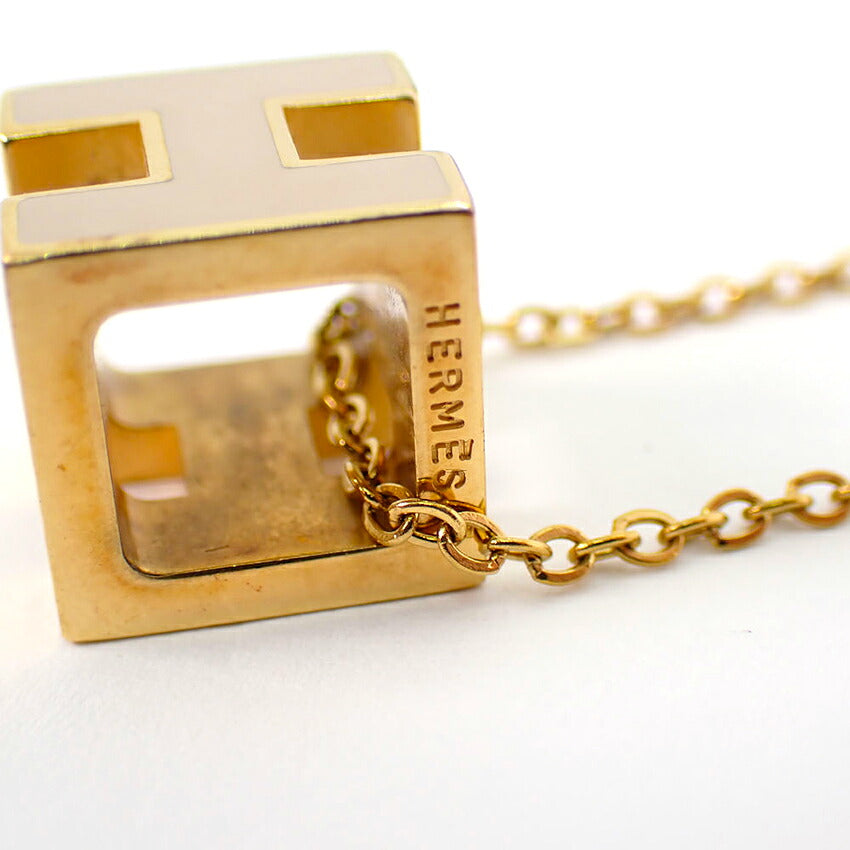 【中古】HERMES/エルメス Hキューブ ゴールド×グレージュ  ネックレス/j271-5