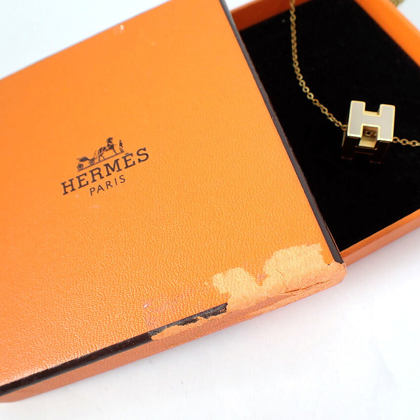 【中古】HERMES/エルメス Hキューブ ゴールド×グレージュ  ネックレス/j271-5