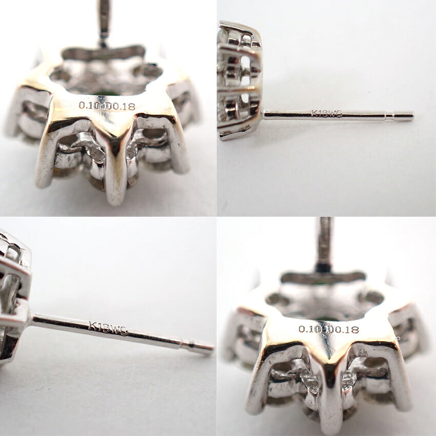 【中古】K18WG デマントイドガーネット ダイヤモンド ピアス/j283-1