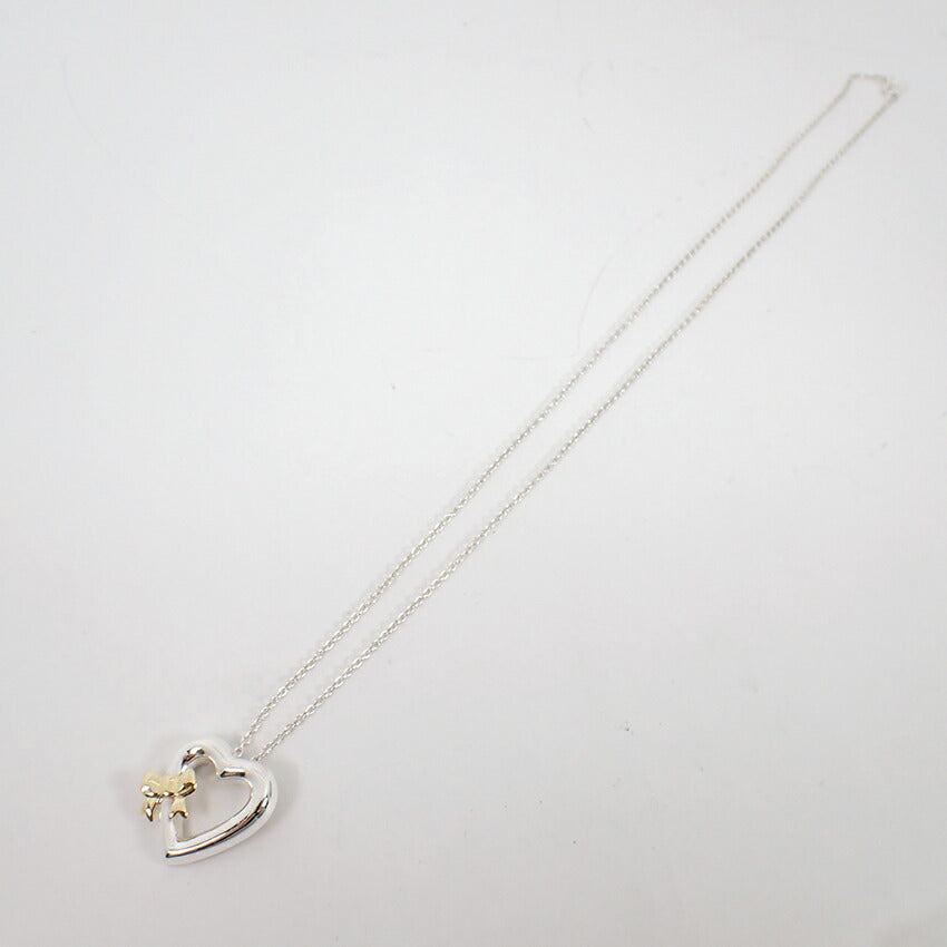 【中古】TIFFANY/ティファニー 925/750 ハートリボン ペンダント/ネックレス/j30-29