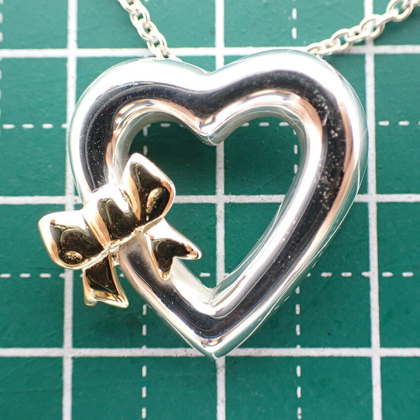 【中古】TIFFANY/ティファニー 925/750 ハートリボン ペンダント/ネックレス/j30-29