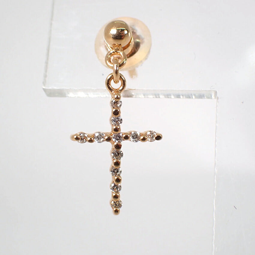 【中古】K18 ダイヤモンド クロス ピアス 片方 /j306-4