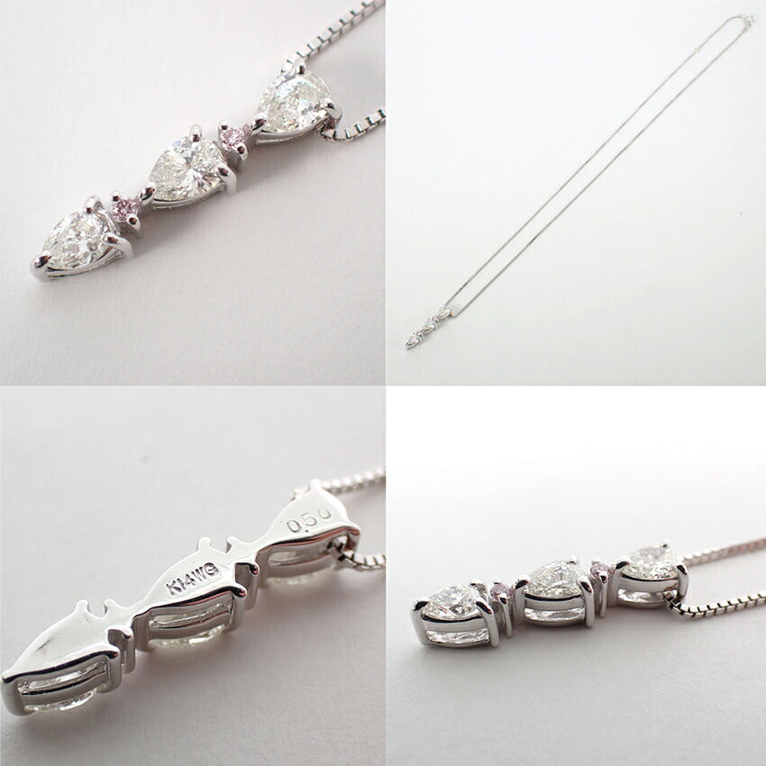 【中古】K14WG ピンクダイヤモンド ペンダント/ネックレス/j307-6