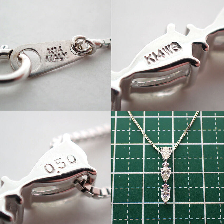 【中古】K14WG ピンクダイヤモンド ペンダント/ネックレス/j307-6