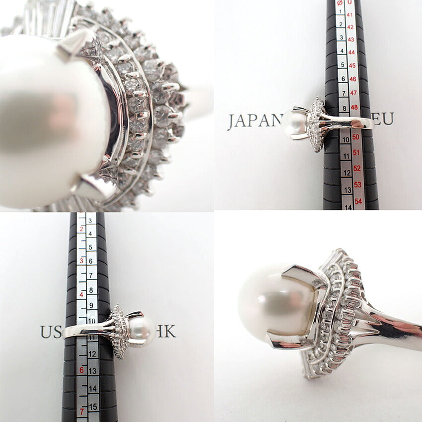 【中古】Pt900 南洋白蝶真珠/ホワイトパール ダイヤモンド リング /9号/j307-7