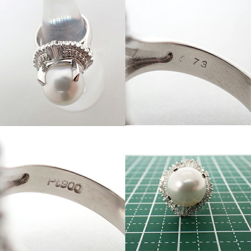 【中古】Pt900 南洋白蝶真珠/ホワイトパール ダイヤモンド リング /9号/j307-7