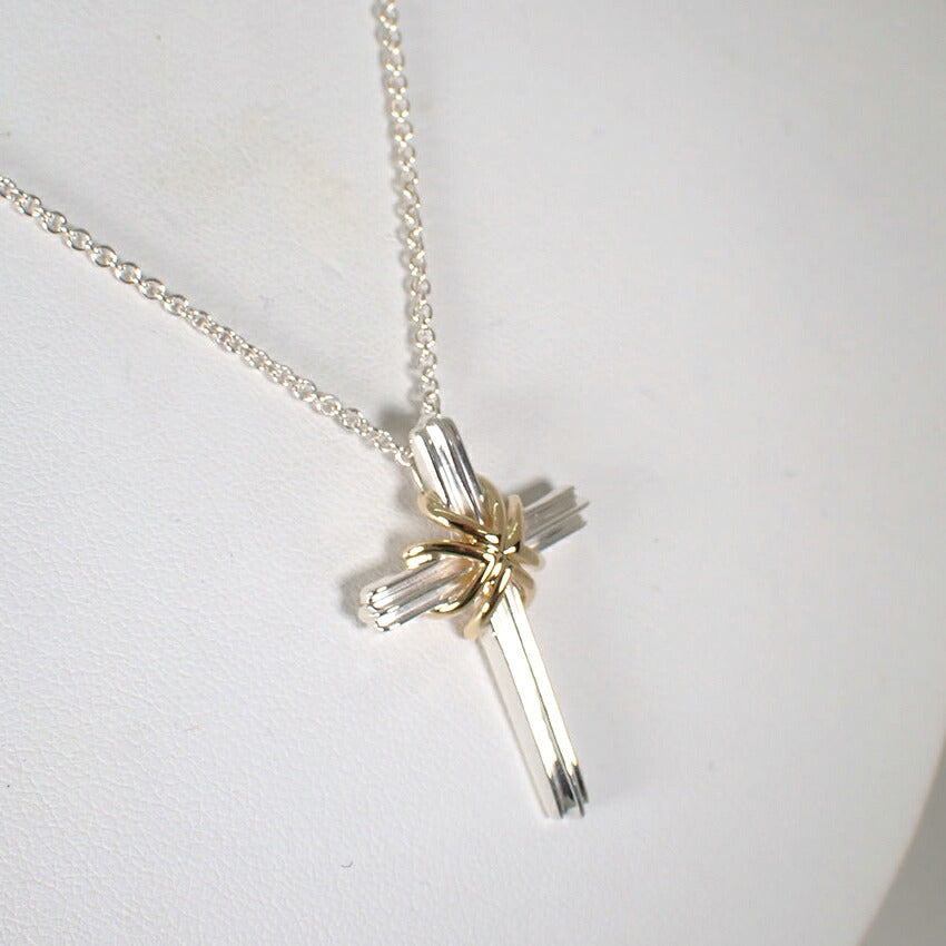 【中古】TIFFANY/ティファニー 925/750 シグネチャー クロス ペンダント/ネックレス/j308-6