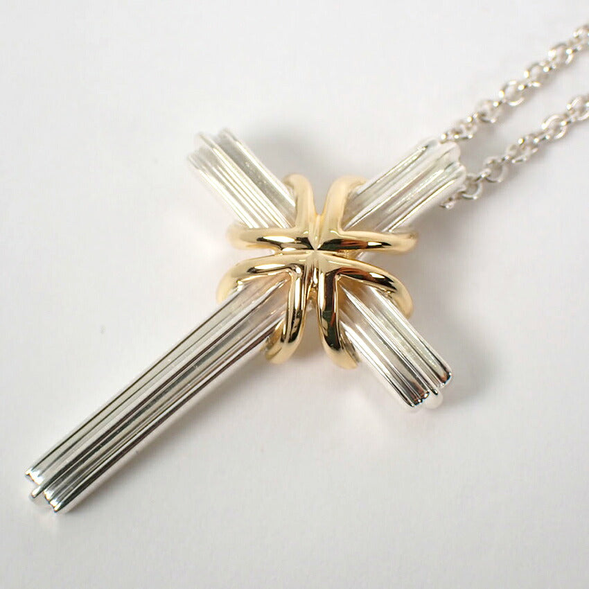 【中古】TIFFANY/ティファニー 925/750 シグネチャー クロス ペンダント/ネックレス/j308-6