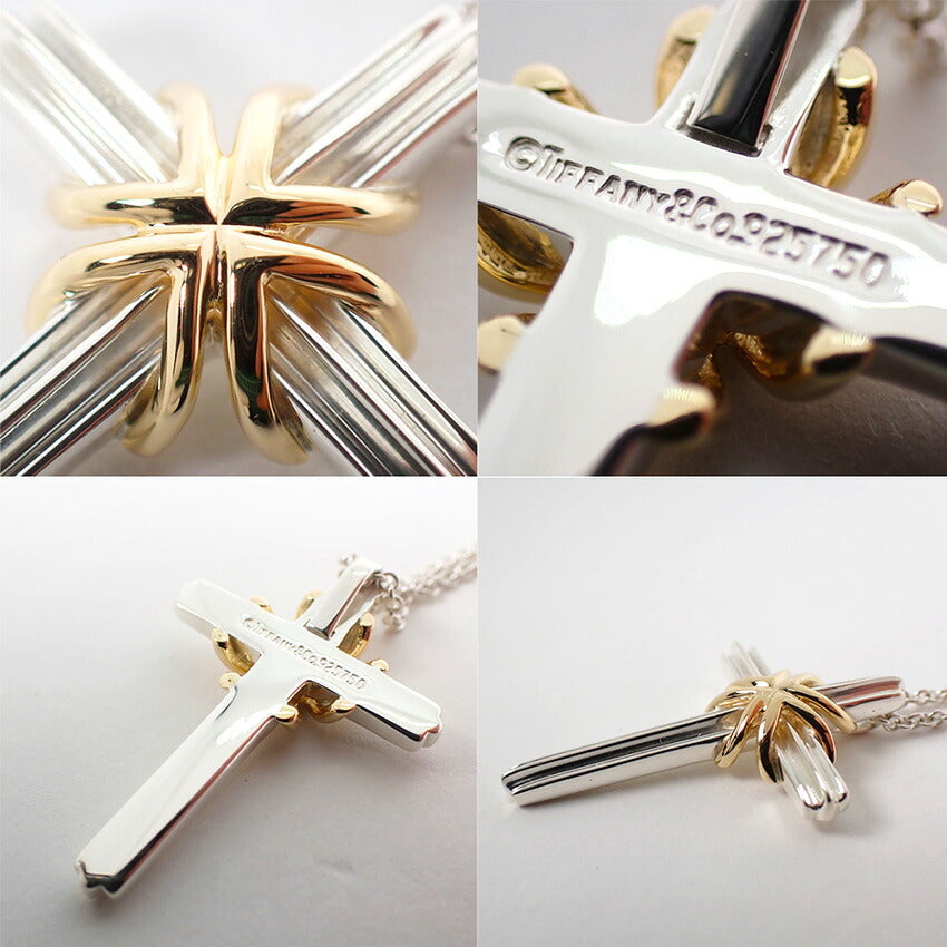 【中古】TIFFANY/ティファニー 925/750 シグネチャー クロス ペンダント/ネックレス/j308-6