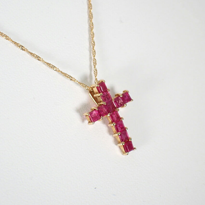 【中古】 K18 ルビー クロス ペンダント/ネックレス/j313-2