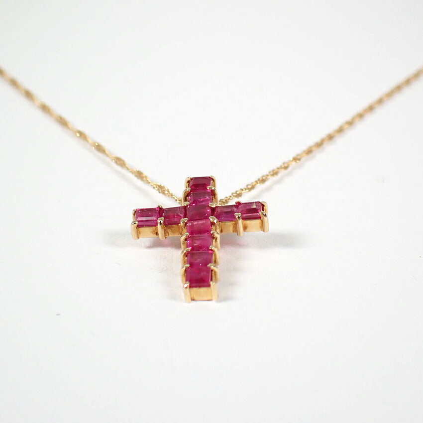 【中古】 K18 ルビー クロス ペンダント/ネックレス/j313-2