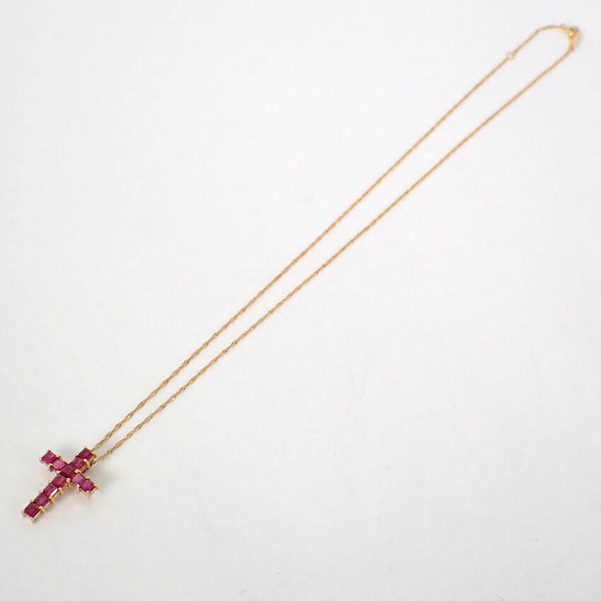 【中古】 K18 ルビー クロス ペンダント/ネックレス/j313-2