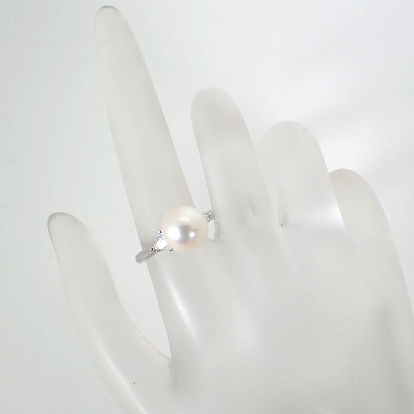 【中古】 Queen Pt900 アコヤ真珠 パール ダイヤモンド リング/j313-3