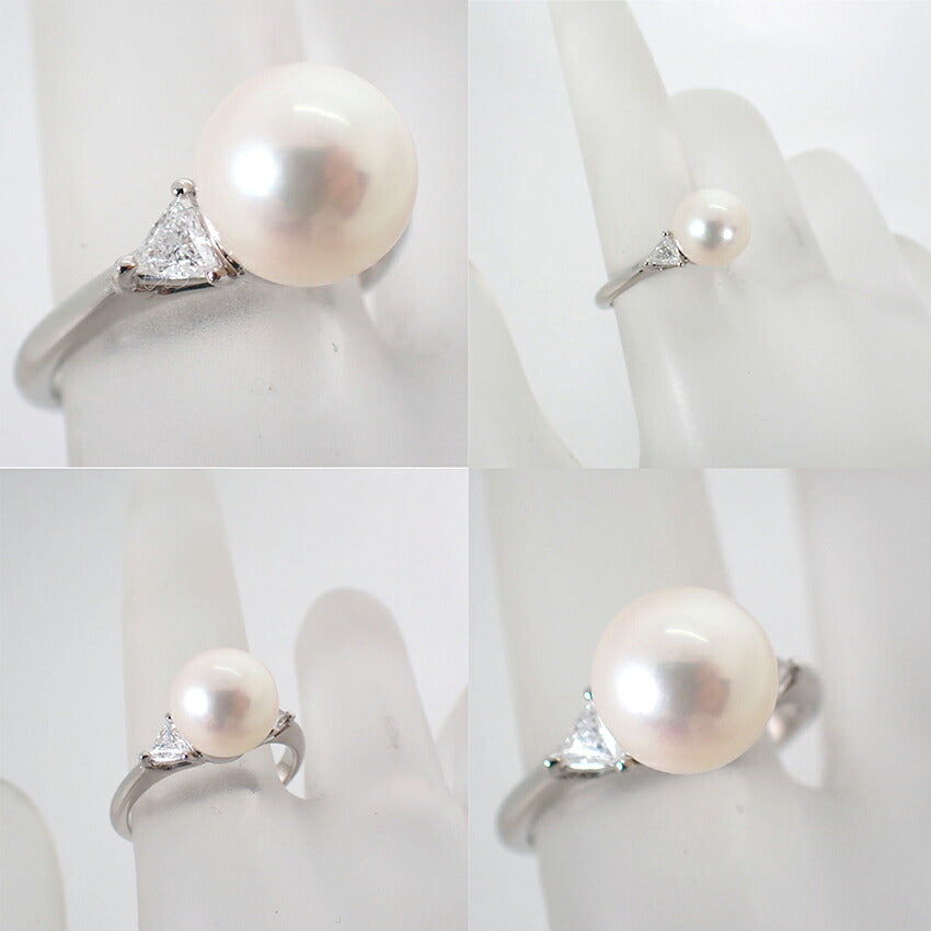 【中古】 Queen Pt900 アコヤ真珠 パール ダイヤモンド リング/j313-3