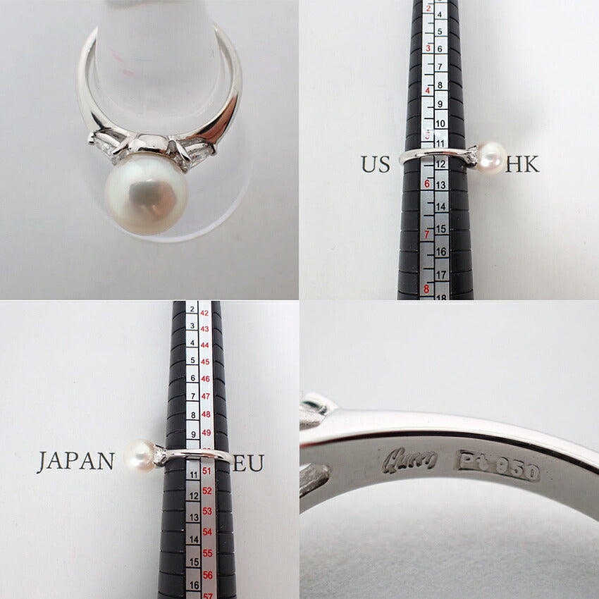 【中古】 Queen Pt900 アコヤ真珠 パール ダイヤモンド リング/j313-3