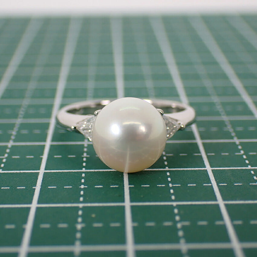 【中古】 Queen Pt900 アコヤ真珠 パール ダイヤモンド リング/j313-3