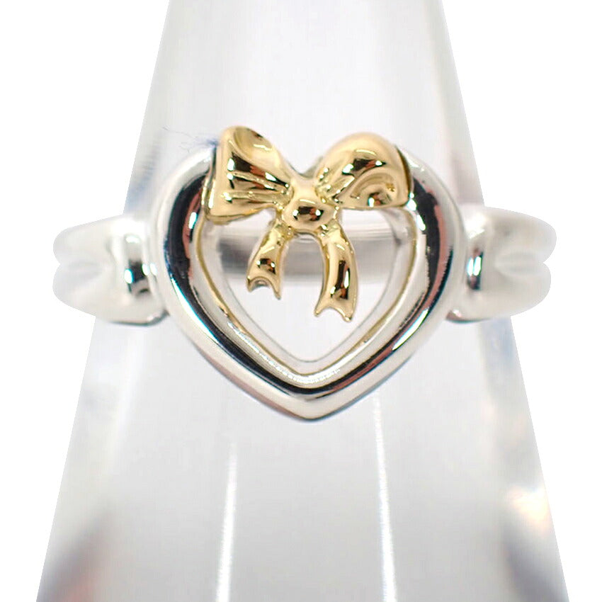 【中古】TIFFANY/ティファニー 925/750 ハートリボン コンビ リング /11号/j316-3