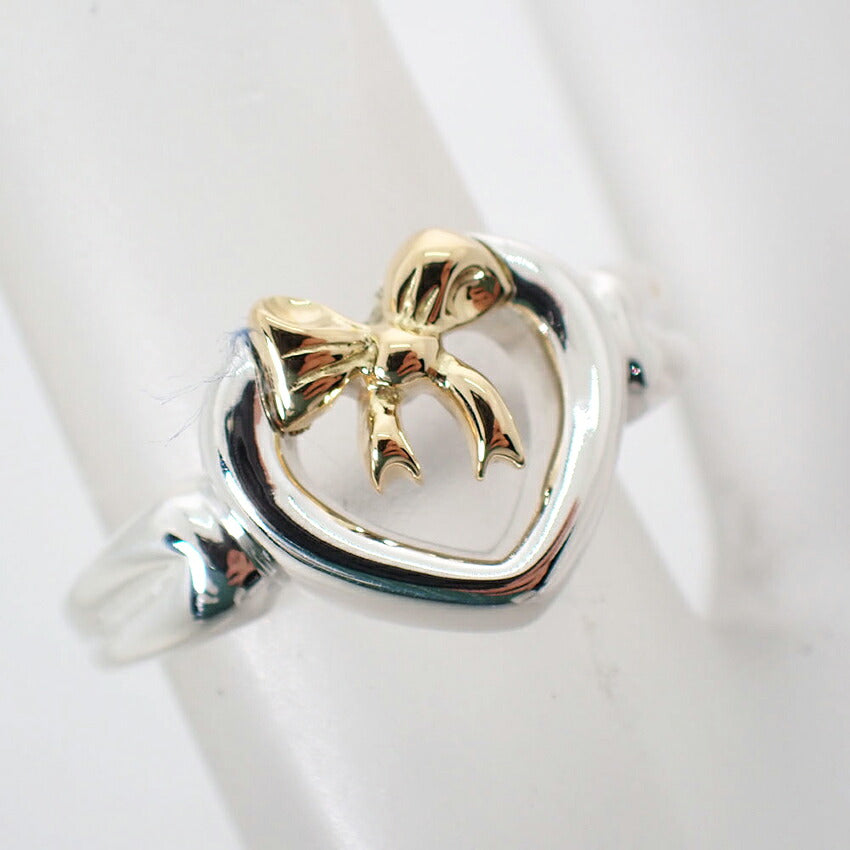 【中古】TIFFANY/ティファニー 925/750 ハートリボン コンビ リング /11号/j316-3