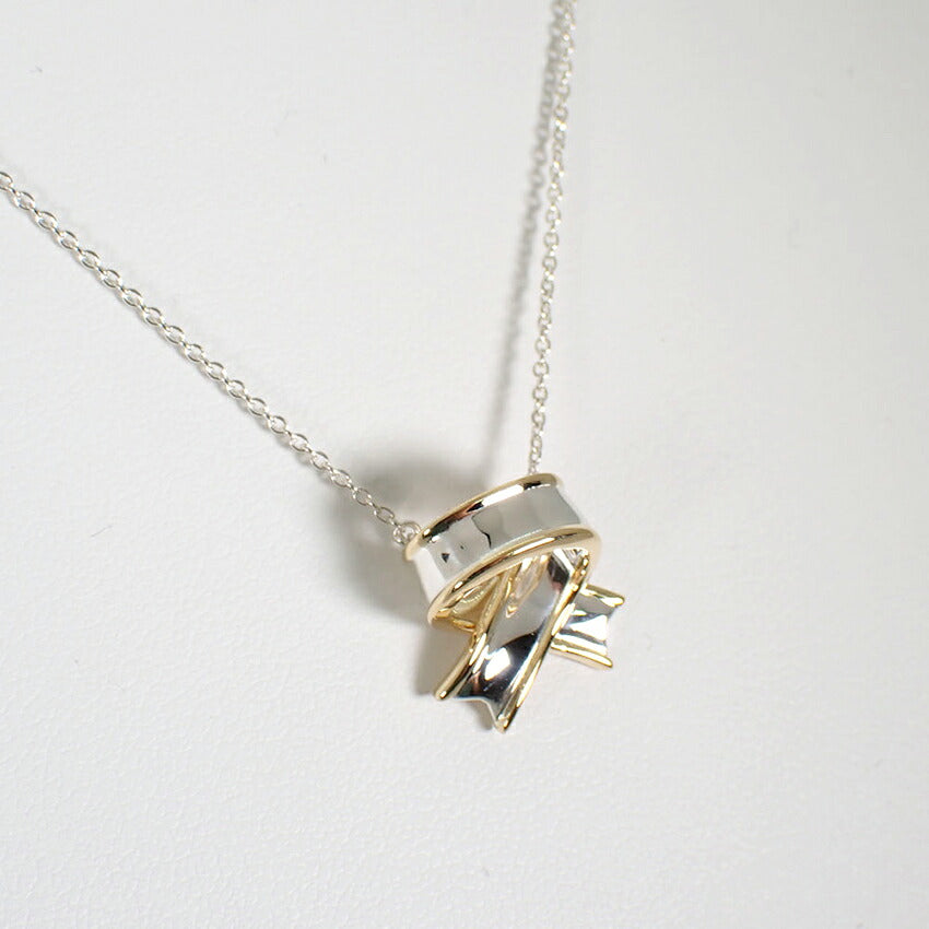 【中古】TIFFANY/ティファニー 925/750 リボン ネックレス/j316-7