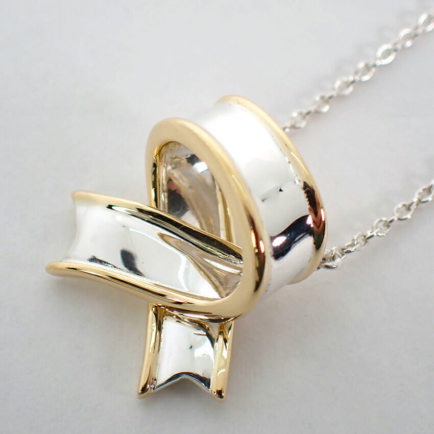 【中古】TIFFANY/ティファニー 925/750 リボン ネックレス/j316-7
