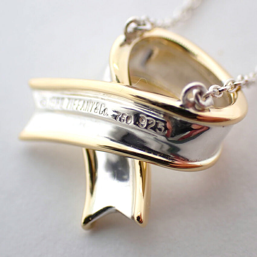 【中古】TIFFANY/ティファニー 925/750 リボン ネックレス/j316-7
