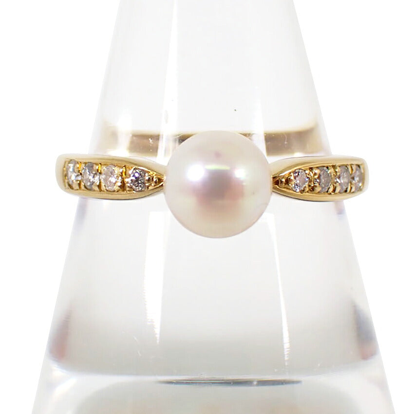 【中古】MIKIMOTO/ミキモト K18 アコヤ真珠 パール ダイヤモンド リング /14号/j317-5