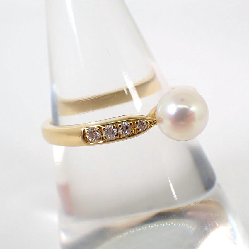 【中古】MIKIMOTO/ミキモト K18 アコヤ真珠 パール ダイヤモンド リング /14号/j317-5