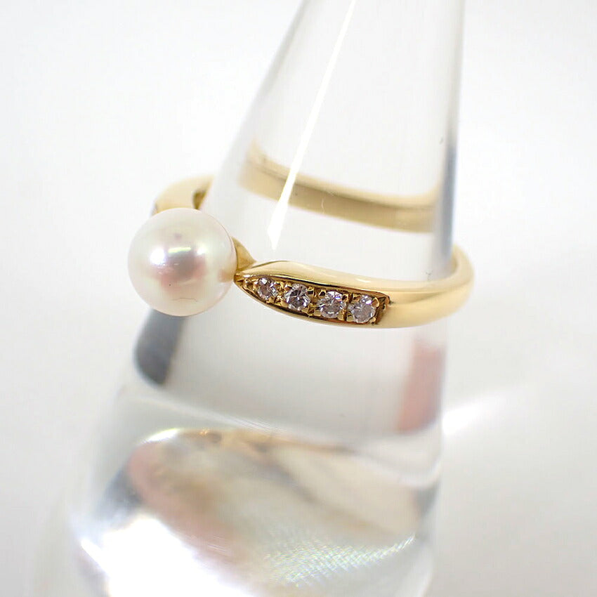 【中古】MIKIMOTO/ミキモト K18 アコヤ真珠 パール ダイヤモンド リング /14号/j317-5