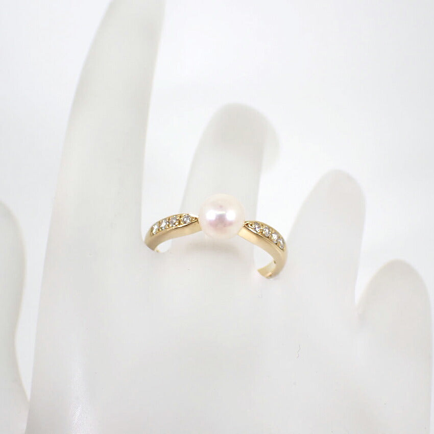 【中古】MIKIMOTO/ミキモト K18 アコヤ真珠 パール ダイヤモンド リング /14号/j317-5