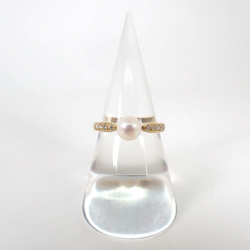 【中古】MIKIMOTO/ミキモト K18 アコヤ真珠 パール ダイヤモンド リング /14号/j317-5