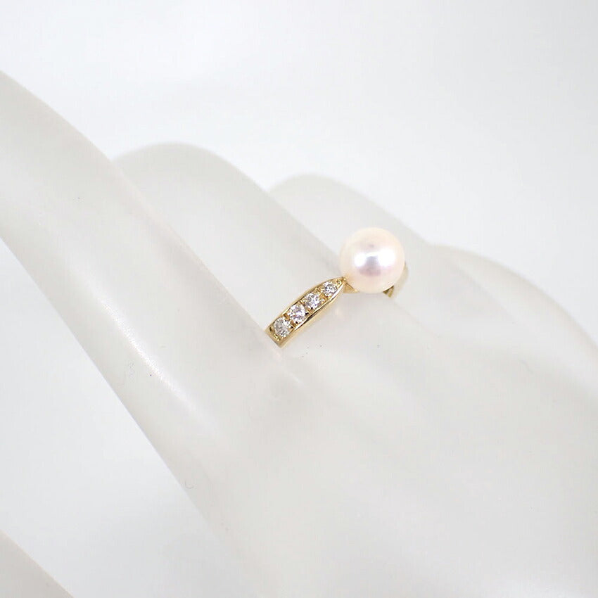 【中古】MIKIMOTO/ミキモト K18 アコヤ真珠 パール ダイヤモンド リング /14号/j317-5