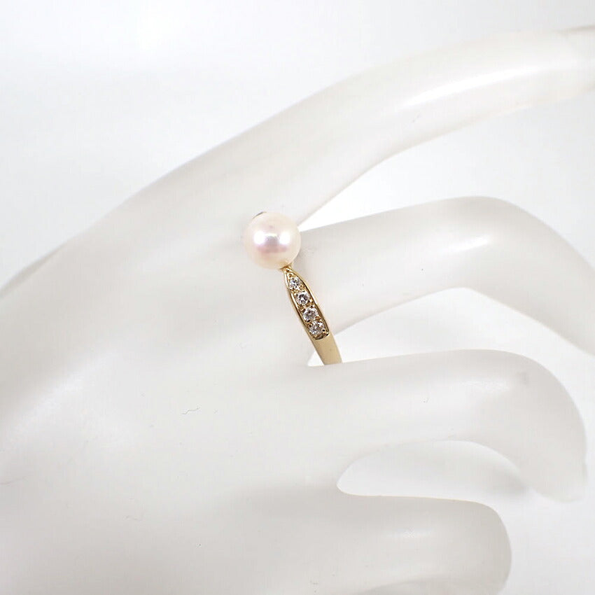 【中古】MIKIMOTO/ミキモト K18 アコヤ真珠 パール ダイヤモンド リング /14号/j317-5
