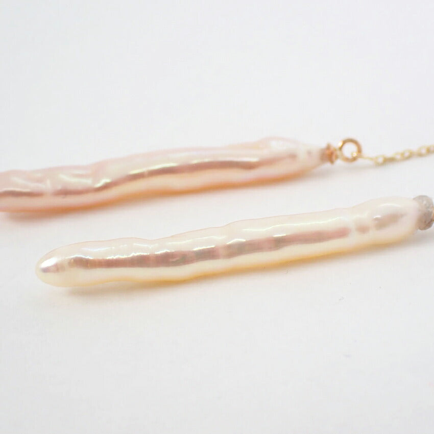 【新品】K10 淡水パール/ロングチェーン ピアス/j33-1