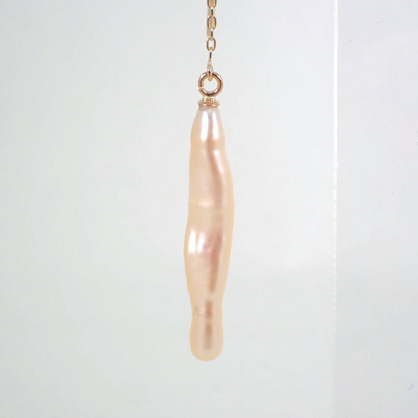 【新品】K10 淡水パール/ロングチェーン ピアス/j33-3