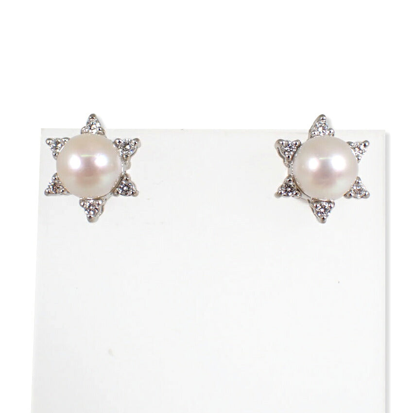 【中古】MIKIMOTO/ミキモト K18WG アコヤ真珠 ダイヤモンド ピアス /j334-6